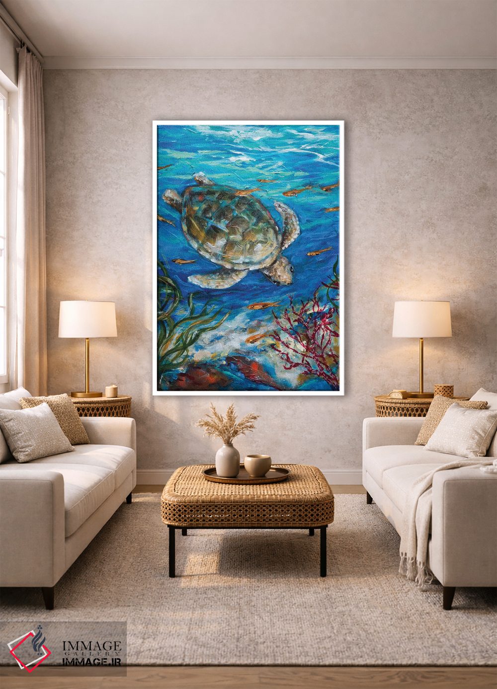 تابلو دکوراتیو غواصی لاک پشت دریایی اثر لیندا اولسن - D1W