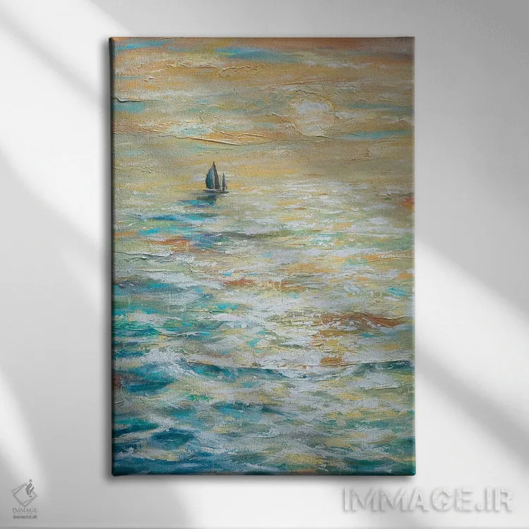 تابلو انتزاعی قایقرانی به سمت غروب اثر لیندا اولسن - نمای روبهرو روی دیوار