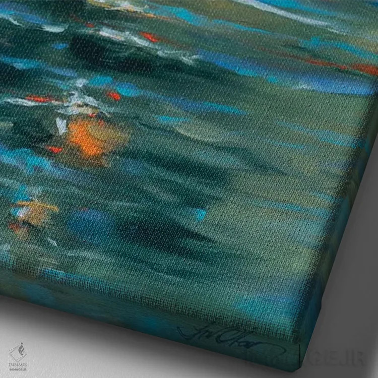 تابلو انتزاعی قایقرانی به دور اثر لیندا اولسن - نمای نزدیک بافت بوم