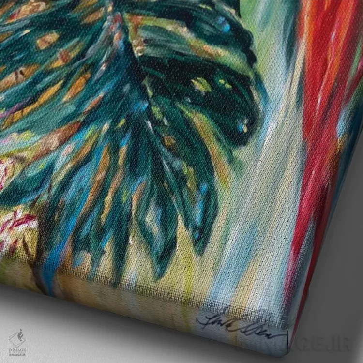 تابلو دکوراتیو گروه کر طوطی ها اثر لیندا اولسن - نمای نزدیک بافت بوم