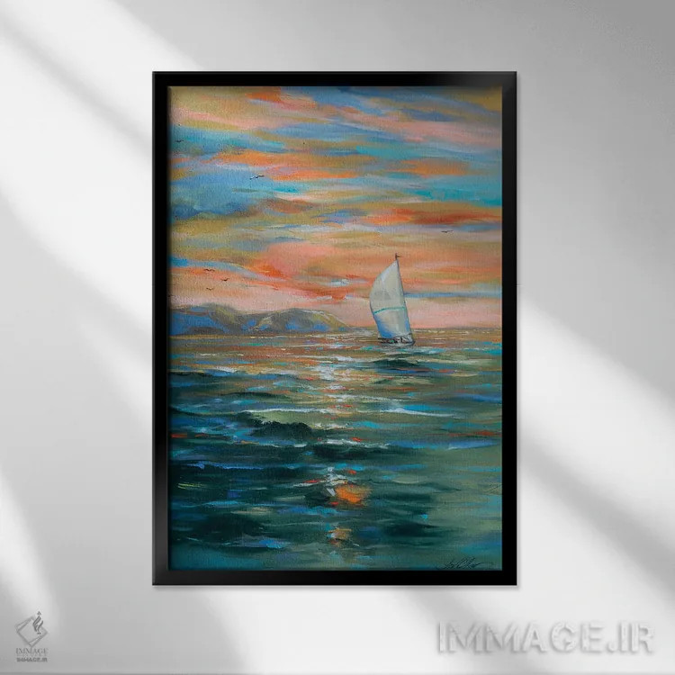 تابلو انتزاعی قایقرانی به دور اثر لیندا اولسن - نمای قابدار مشکی