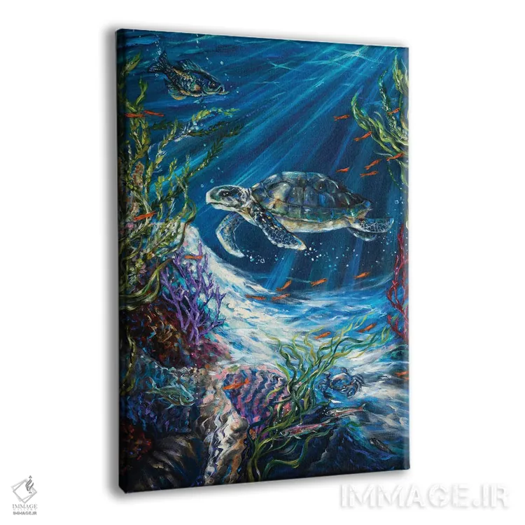 تابلو دکوراتیو لاک پشت صخره مرجانی اثر لیندا اولسن - نمای پرسپکتیو محصول