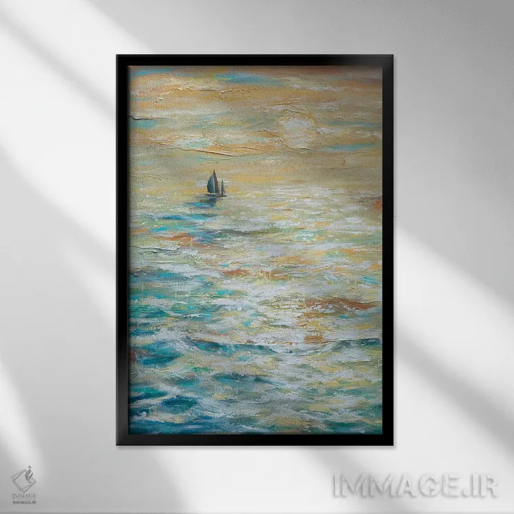 تابلو انتزاعی قایقرانی به سمت غروب اثر لیندا اولسن - نمای قابدار مشکی