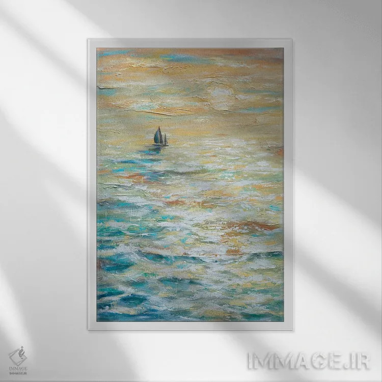 تابلو انتزاعی قایقرانی به سمت غروب اثر لیندا اولسن - نمای قابدار سفید