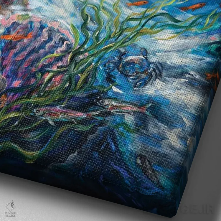 تابلو دکوراتیو لاک پشت صخره مرجانی اثر لیندا اولسن - نمای نزدیک بافت بوم