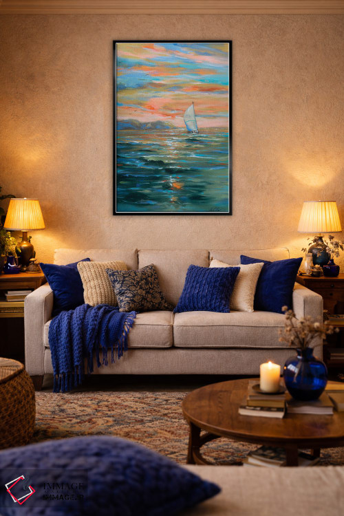 تابلو انتزاعی قایقرانی به دور اثر لیندا اولسن - D5B