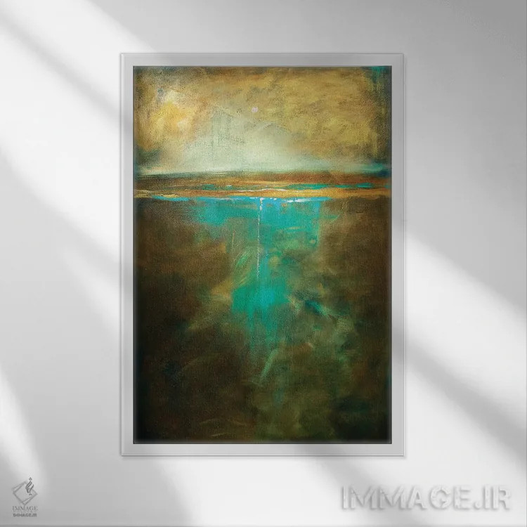 تابلو انتزاعی لب آب در روشنایی مهتاب اثر لیندا اولسن - نمای قابدار سفید