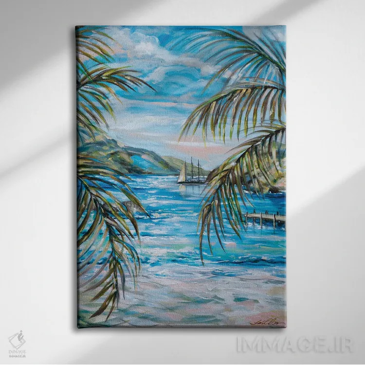 تابلو دکوراتیو صبح در خلیج لاک پشت ها اثر لیندا اولسن - نمای روبهرو روی دیوار