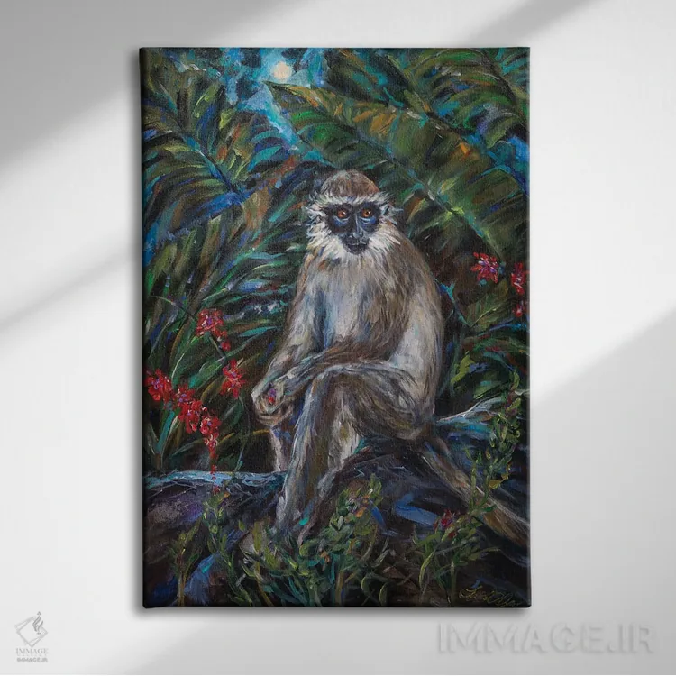 تابلو دکوراتیو مهتاب میمون ها اثر لیندا اولسن - نمای روبهرو روی دیوار