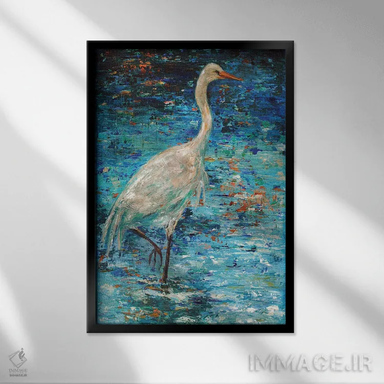 تابلو دکوراتیو بازتاب جرثقیل اثر لیندا اولسن - نمای قابدار مشکی