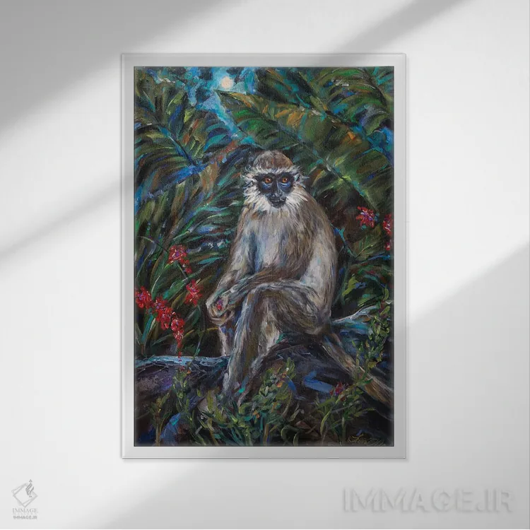 تابلو دکوراتیو مهتاب میمون ها اثر لیندا اولسن - نمای قابدار سفید