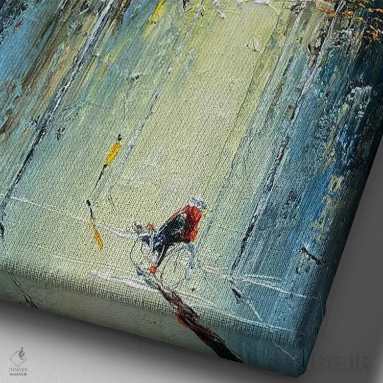 تابلو انتزاعی "رقص پاییزی آفتابی" اثر له نگوک کوآن - نمای نزدیک بافت بوم