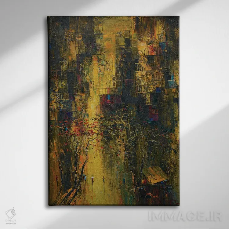 تابلو انتزاعی دلتنگ پاییز اثر له نگوک کوآن - نمای روبهرو روی دیوار