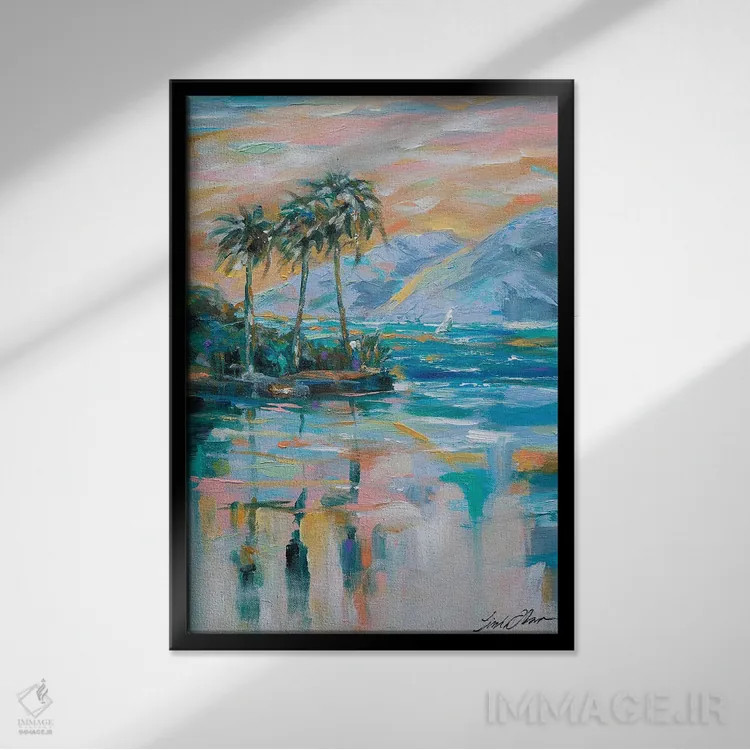 تابلو دکوراتیو قایقرانی در خلیج اثر لیندا اولسن - نمای قابدار مشکی