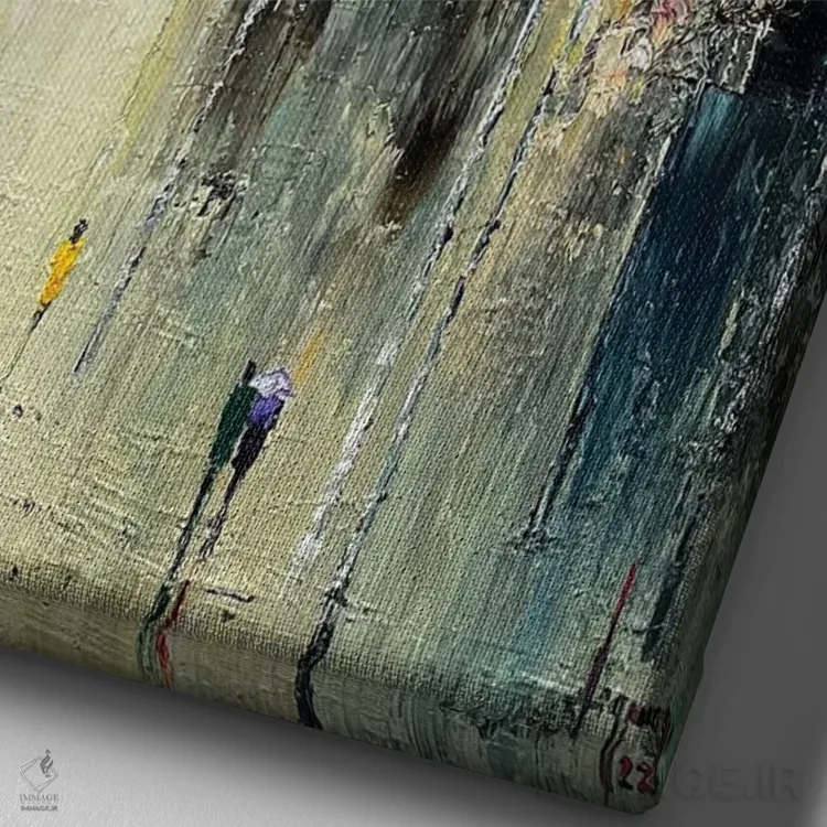 تابلو انتزاعی "کج بودن ابعادی" اثر له نگوک کوآن - نمای نزدیک بافت بوم