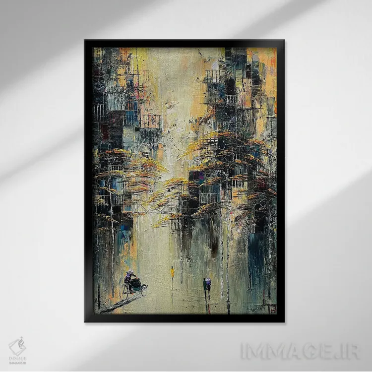 تابلو انتزاعی "کج بودن ابعادی" اثر له نگوک کوآن - نمای قابدار مشکی