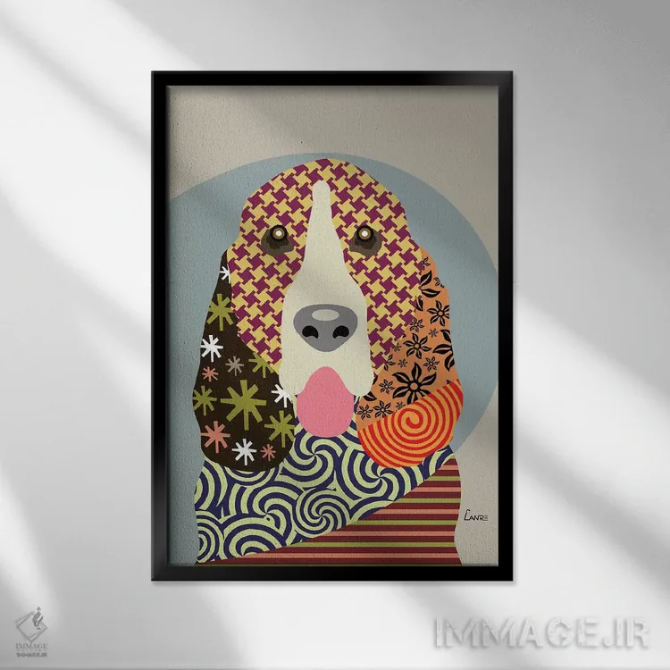 تابلو دکوراتیو "سگ باسه هاند" اثر لانره استودیو - نمای قابدار مشکی
