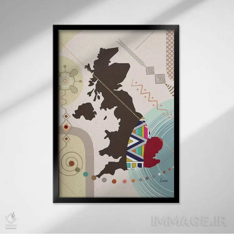 تابلو دکوراتیو "بریتانیا به سبک هنری" اثر لانره استودیو - نمای قابدار مشکی