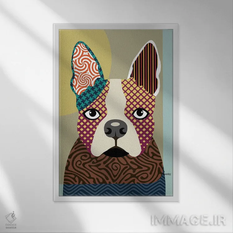 تابلو دکوراتیو "بوستون تریر" اثر لانره استودیو - نمای قابدار سفید