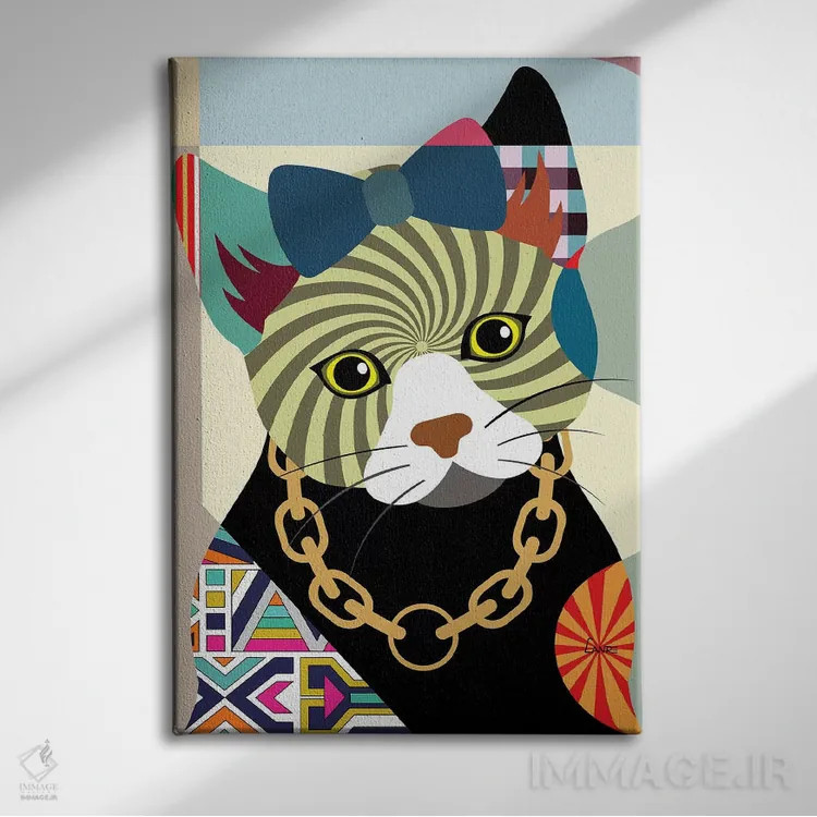تابلو دکوراتیو "گربه هیپستر" اثر لانره استودیو - نمای روبهرو روی دیوار