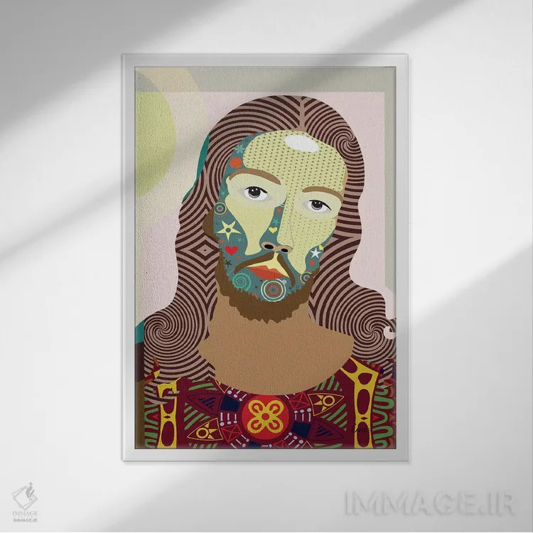 تابلو دکوراتیو "عیسی مسیح" اثر لانره استودیو - نمای قابدار سفید