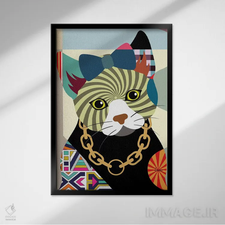 تابلو دکوراتیو "گربه هیپستر" اثر لانره استودیو - نمای قابدار مشکی