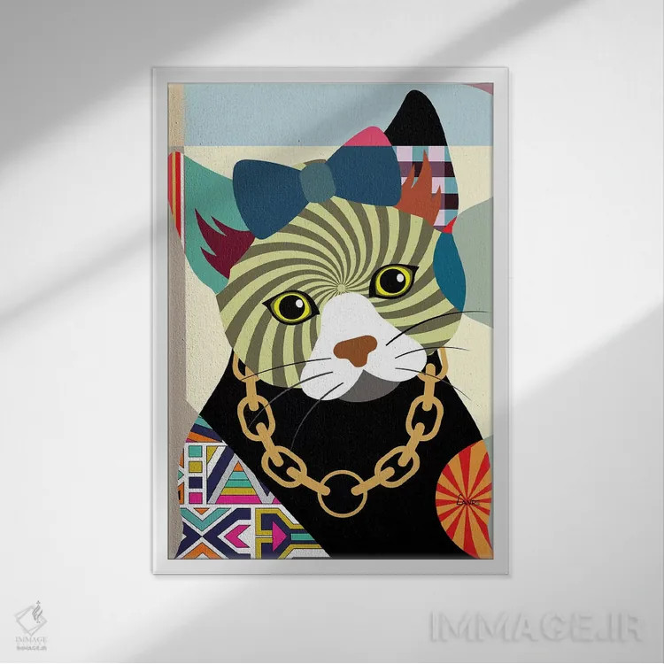 تابلو دکوراتیو "گربه هیپستر" اثر لانره استودیو - نمای قابدار سفید