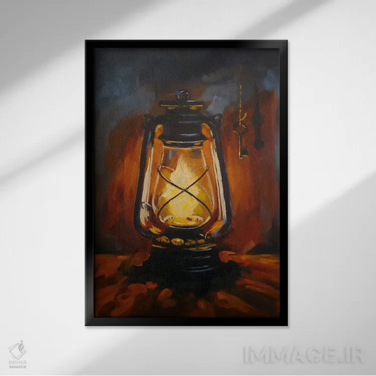 تابلو دکوراتیو چراغ کرزین داغ و یک کلید اثر جین لانتسمن - نمای قابدار مشکی