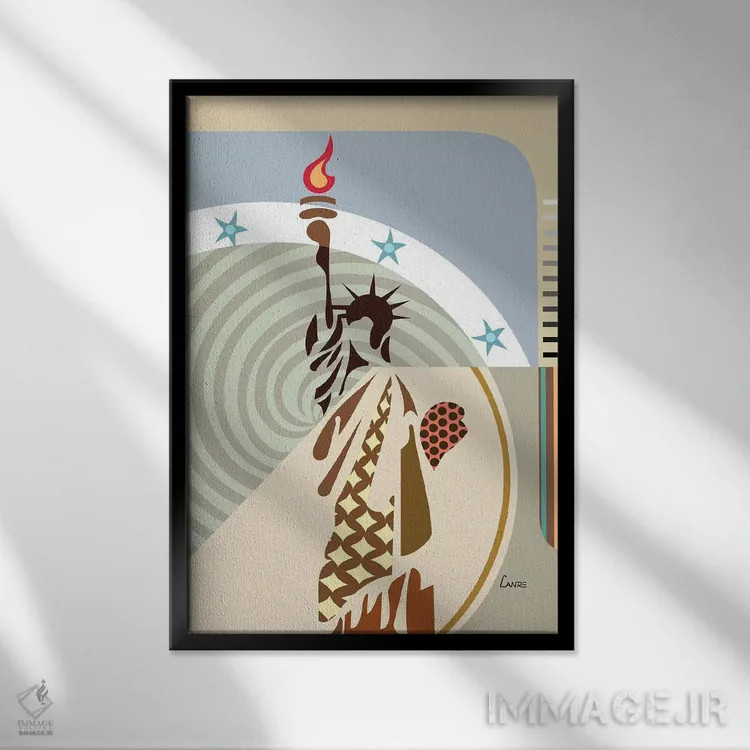 تابلو دکوراتیو مجسمه آزادی اثر لانره استودیو - نمای قابدار مشکی