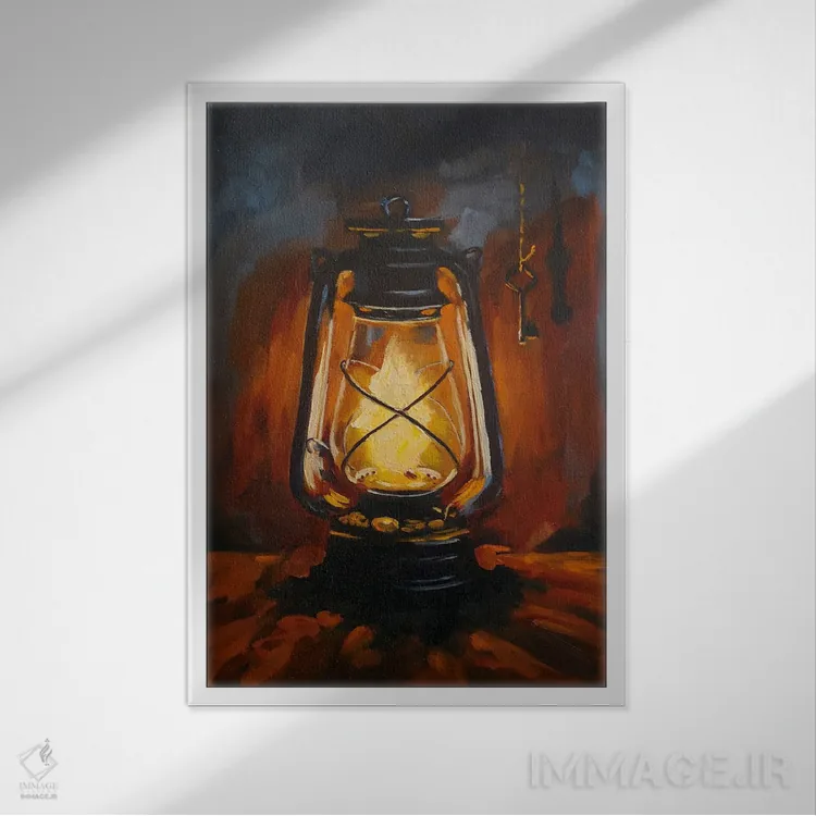 تابلو دکوراتیو چراغ کرزین داغ و یک کلید اثر جین لانتسمن - نمای قابدار سفید