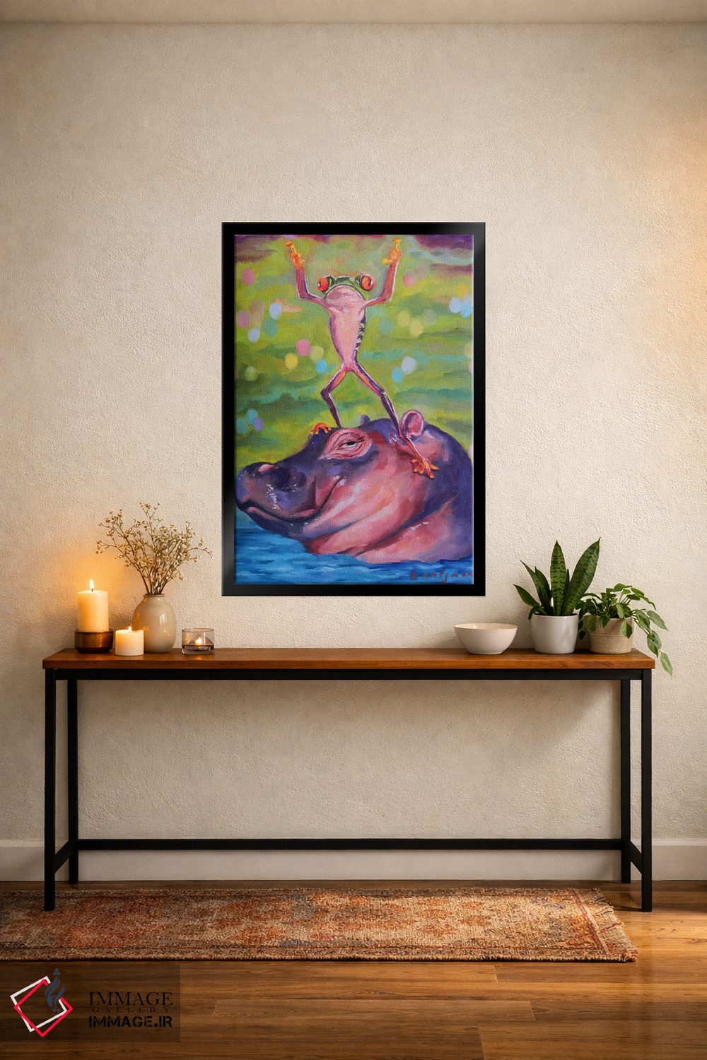 تابلو دکوراتیو قورباغه رقصنده روی سر اسب آبی اثر جین لانتسمن - D4B