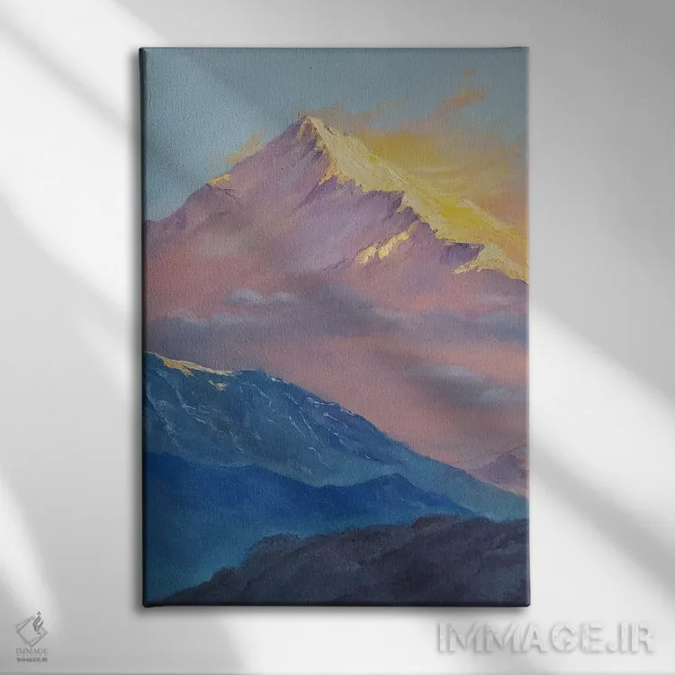 تابلو دکوراتیو طلوع خورشید در منظره کوهستان برفی اثر جین لانتسمن - نمای روبهرو روی دیوار