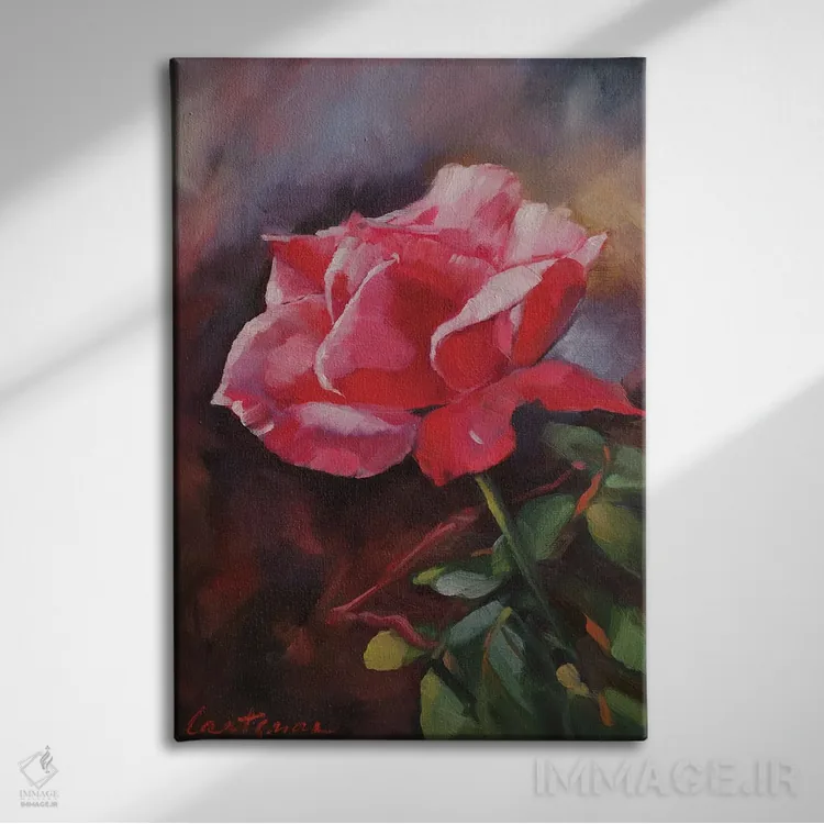 تابلو دکوراتیو گل رز صورتی اثر جین لانتسمن - نمای روبهرو روی دیوار