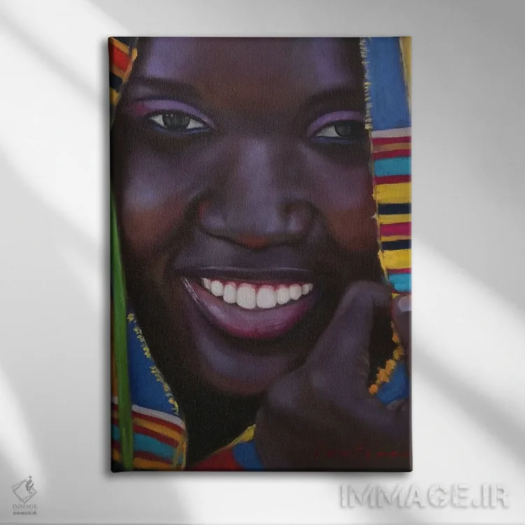 تابلو دکوراتیو لبخند زیبا. آفریقایی اثر جین لانتسمن - نمای روبهرو روی دیوار