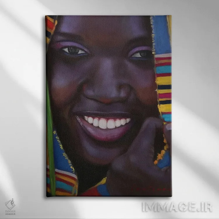 تابلو دکوراتیو لبخند زیبا. آفریقایی اثر جین لانتسمن - نمای روبهرو روی دیوار
