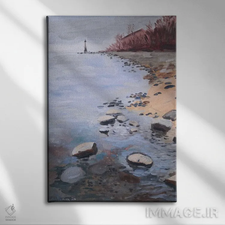 تابلو دکوراتیو منظره فانوس دریایی رودخانه اثر جین لانتسمن - نمای روبهرو روی دیوار
