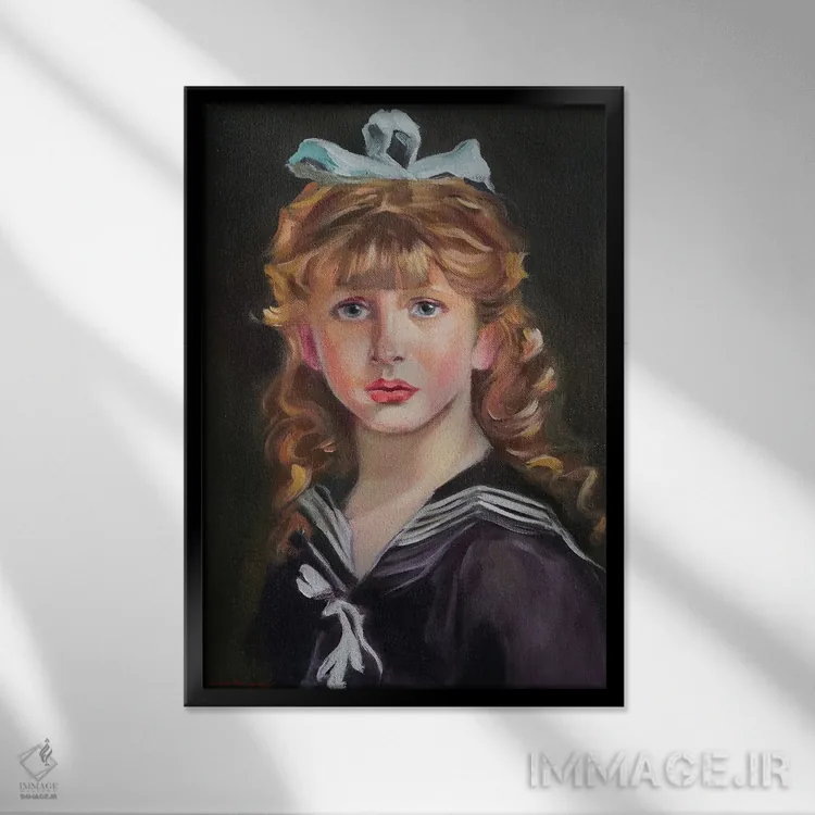 تابلو دکوراتیو دختر کوچولو و پاپیون اثر جین لانتسمن - نمای قابدار مشکی