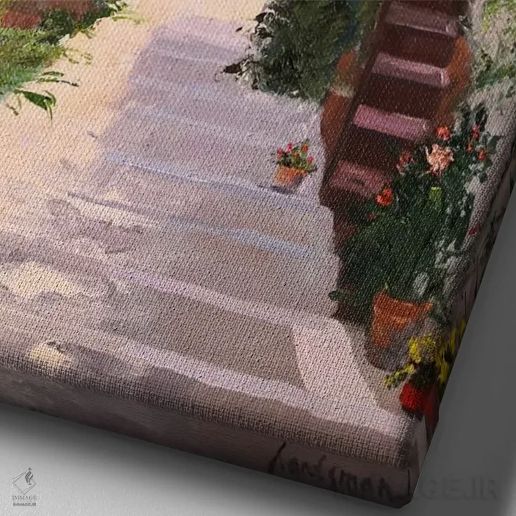 تابلو دکوراتیو منظره دریا با گربه قرمز که به دریا نگاه می کند اثر جین لانتسمن - نمای نزدیک بافت بوم