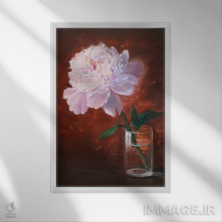 تابلو دکوراتیو پئونی تنها اثر جین لانتسمن - نمای قابدار سفید