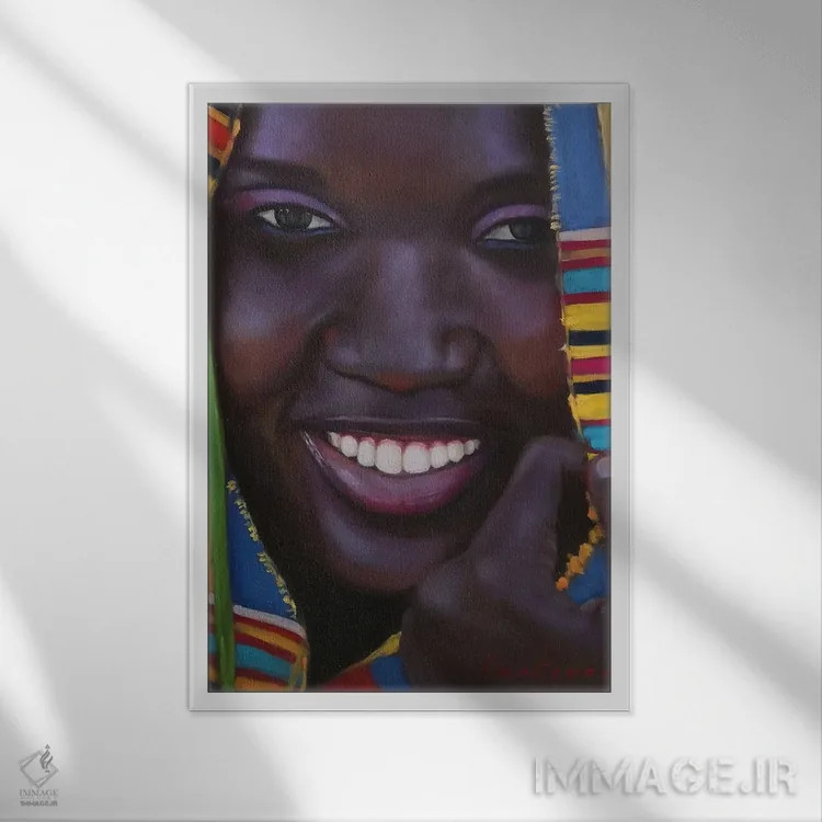 تابلو دکوراتیو لبخند زیبا. آفریقایی اثر جین لانتسمن - نمای قابدار سفید
