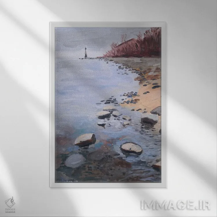 تابلو دکوراتیو منظره فانوس دریایی رودخانه اثر جین لانتسمن - نمای قابدار سفید