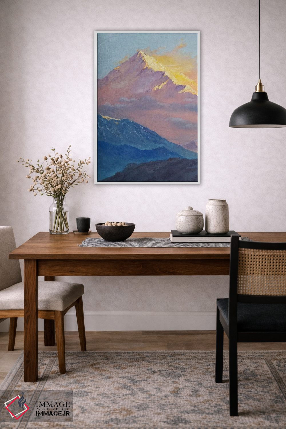 تابلو دکوراتیو طلوع خورشید در منظره کوهستان برفی اثر جین لانتسمن - D3W