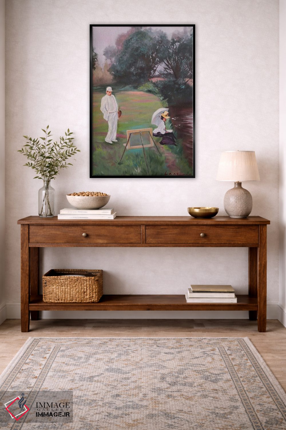 تابلو دکوراتیو منظره افراد و طبیعت با خانم و هنرمند اثر جین لانتسمن - D4B