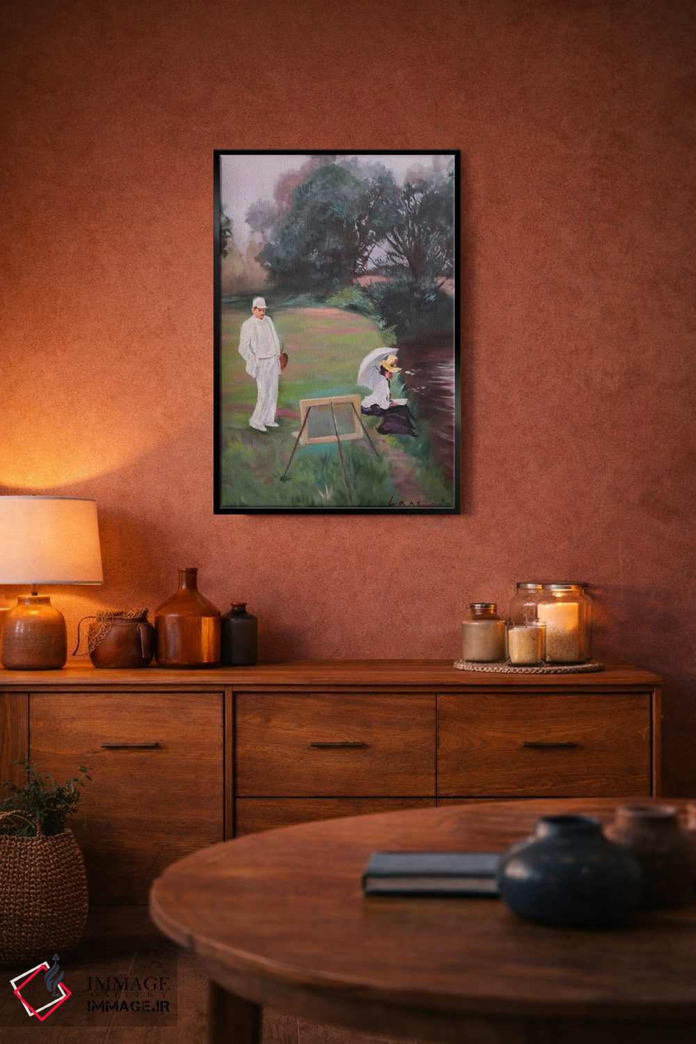 تابلو دکوراتیو منظره افراد و طبیعت با خانم و هنرمند اثر جین لانتسمن - D5B