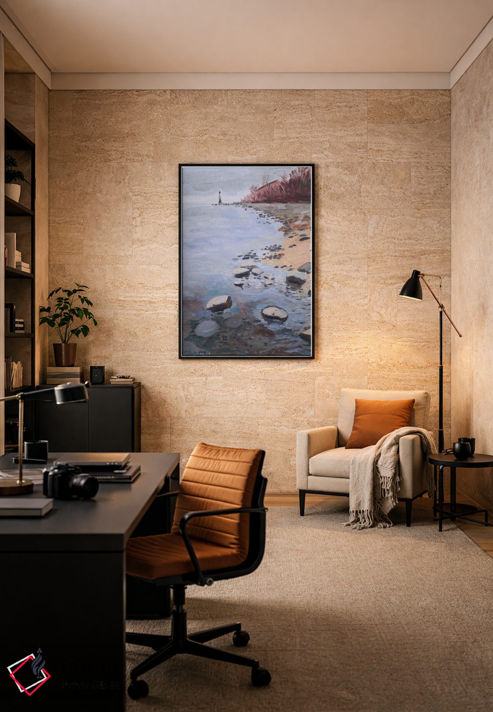 تابلو دکوراتیو منظره فانوس دریایی رودخانه اثر جین لانتسمن - D6B