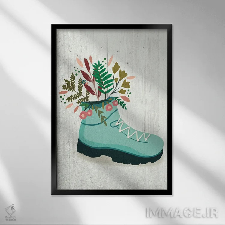 تابلو مدرن "چکمه های گلدار" اثر لوییز آلن - نمای قابدار مشکی