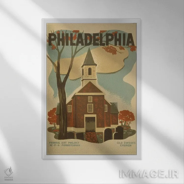 تابلو دکوراتیو "فیلادلفیا" اثر کتابخانه کنگره - نمای قابدار سفید