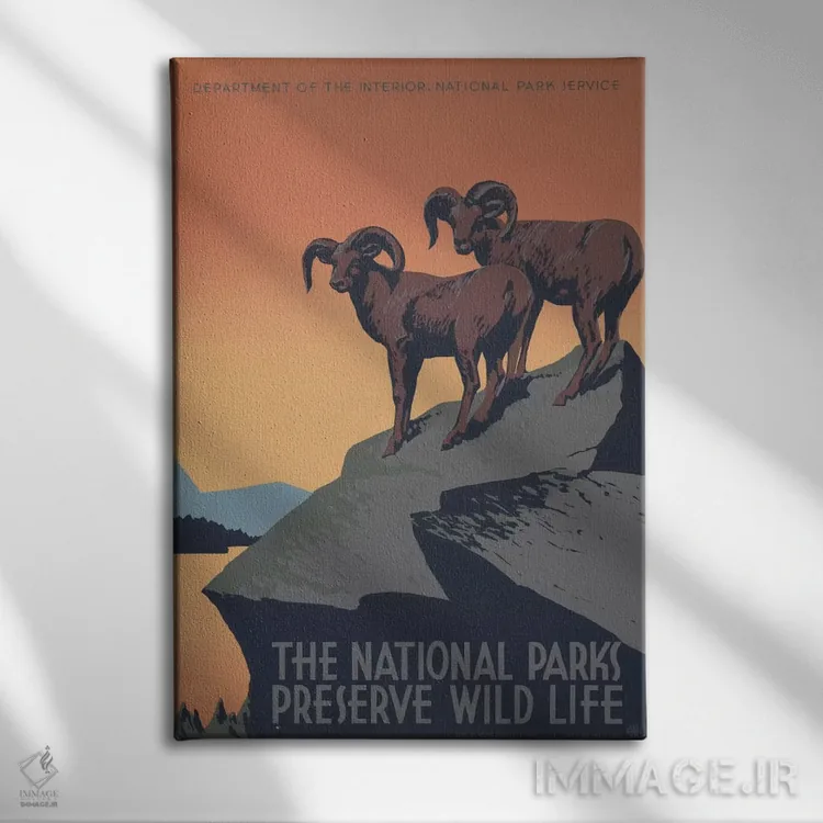 تابلو مدرن "پارک های ملی، حافظ حیات وحش" اثر کتابخانه کنگره - نمای روبهرو روی دیوار