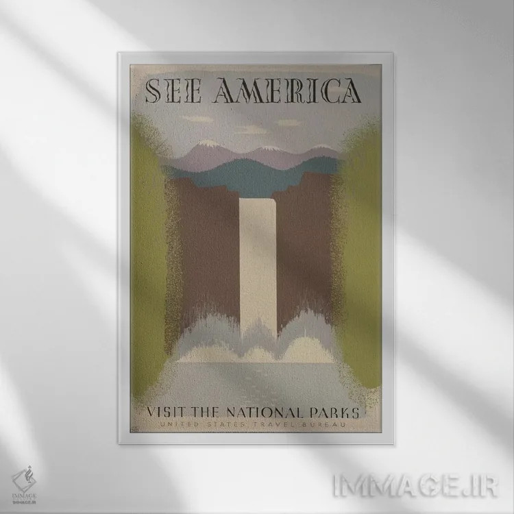 تابلو مدرن "از پارک های ملی دیدن کنید" اثر کتابخانه کنگره - نمای قابدار سفید