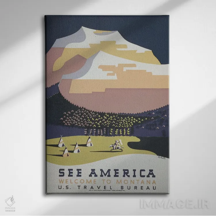 تابلو مدرن "به مونتانا خوش آمدید ۲" اثر کتابخانه کنگره - نمای روبهرو روی دیوار